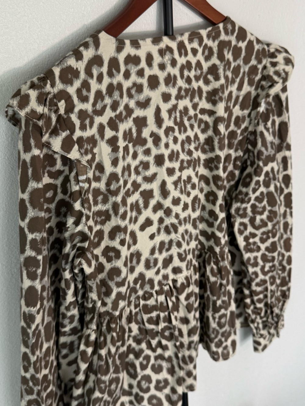 Annie Wear Leopard Print Tie Front Peplum Blouse Brown Cream Women Size XL - Picture 14 of 14